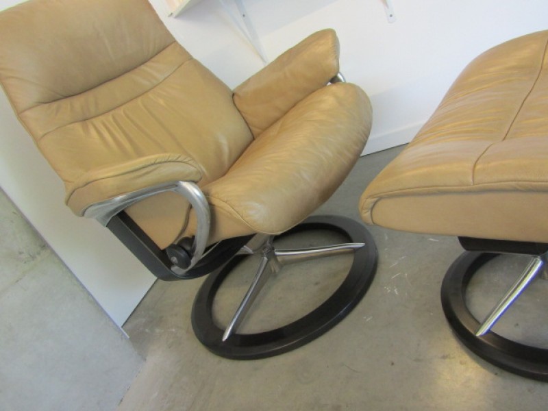 Zetel/Relax met Poef, Leder, Stressless Kringwinkel