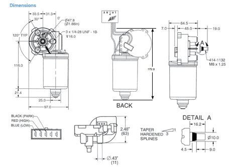DC Electric Wiper Motor - 12 Volt | Control Connections