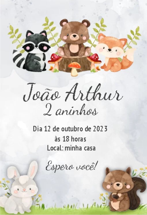 Convite Bosque Encantado Menino aquarela Edite Online