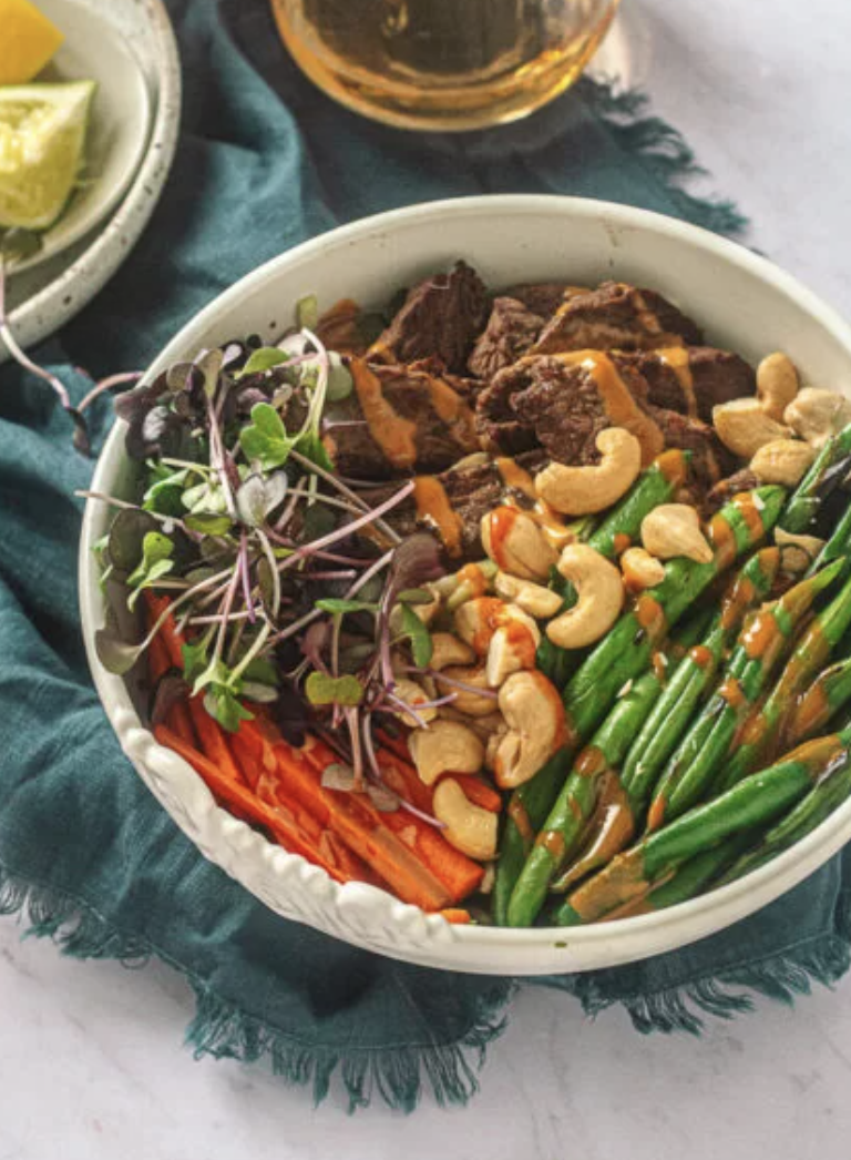 Peanut Beef Satay Zoodle Bowl with Peanut Sauce Recipe — Recipes