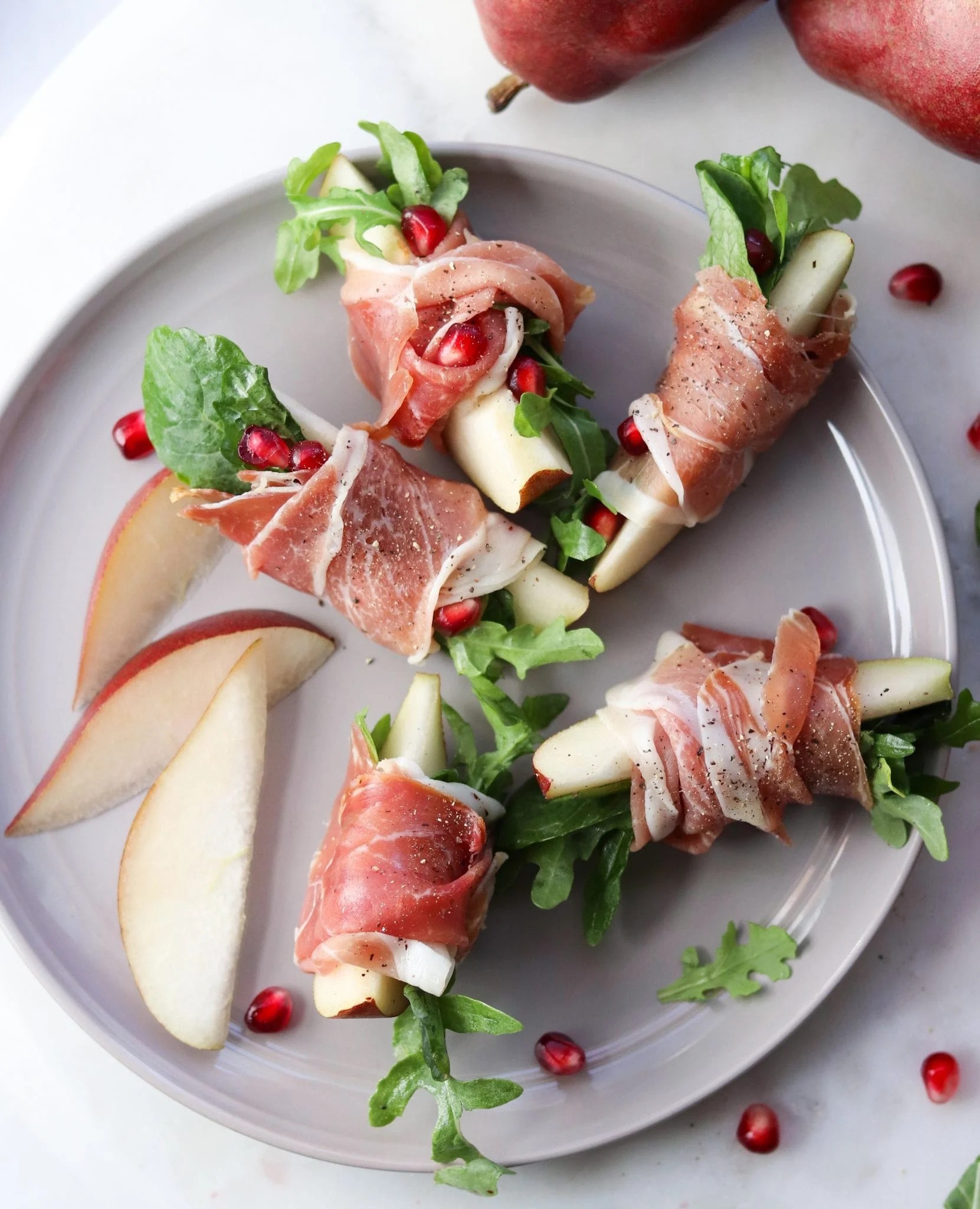 Easy Prosciutto Wrapped Pears with Arugula Whole30 Cook At Home Mom