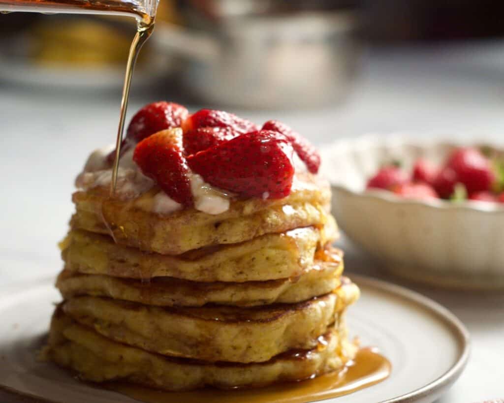 Johnny Cakes with Strawberry Maple Topping Cornmeal Pancake recipe