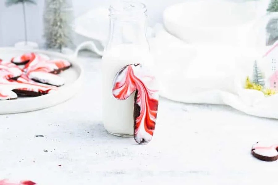 Sugar cookies made of chocolate and candy canes.