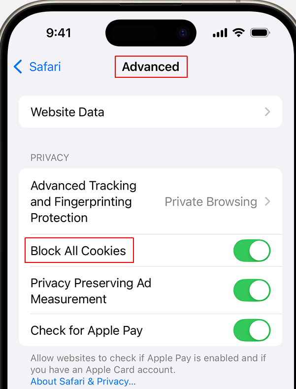 How to enable cookies on iPhone?
