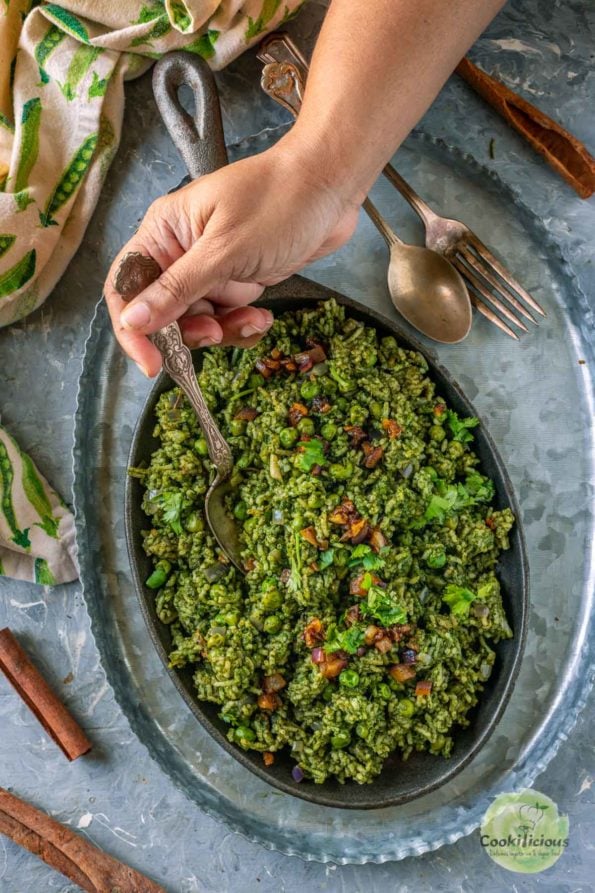 Spinach Garlic Rice Lahsuni Palak Pulao Cookilicious