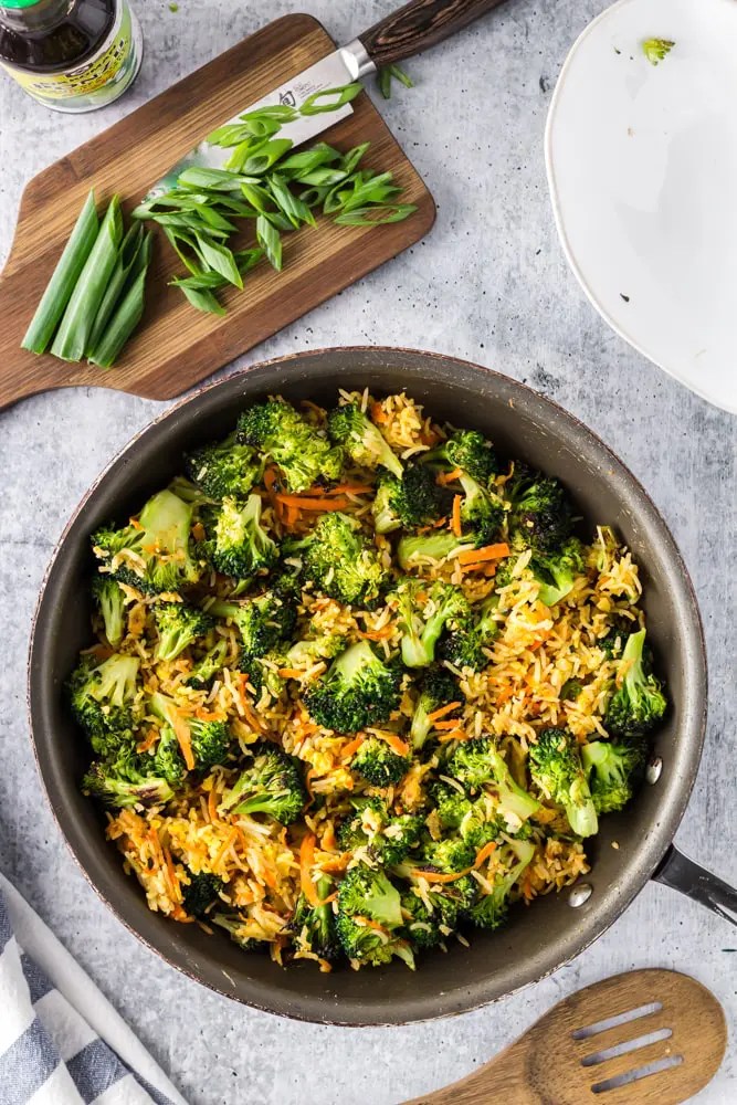 Vegetarian Fried Rice with Roasted Broccoli Cooking and Cussing