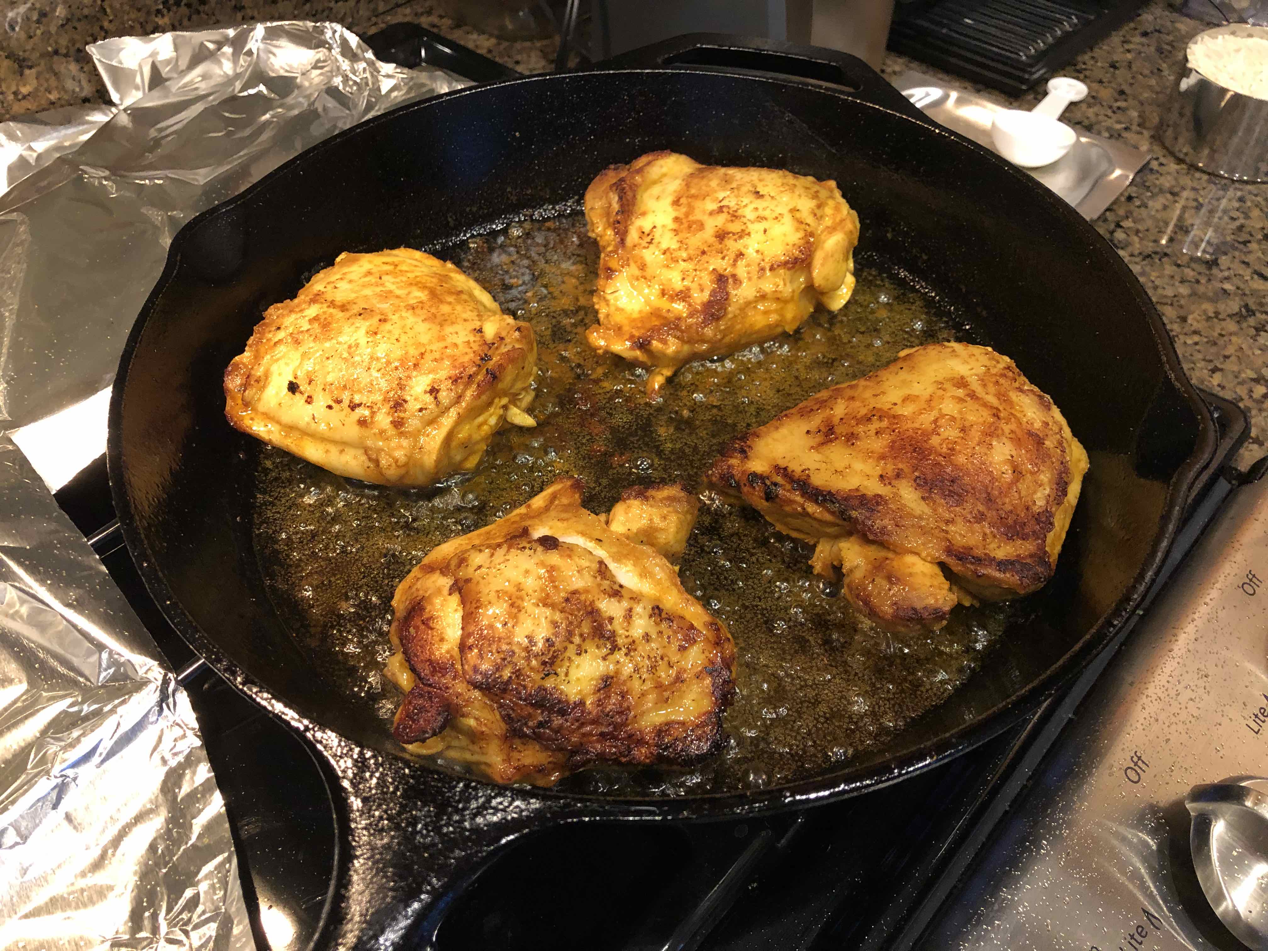 Skillet Chicken with Cumin, Paprika, Turmeric, and Mint Cooking from