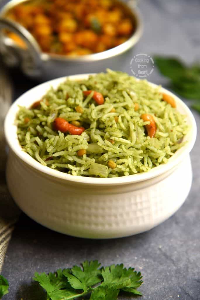 Coriander Rice | Cilantro Rice | Coriander Pulao - Cooking From Heart