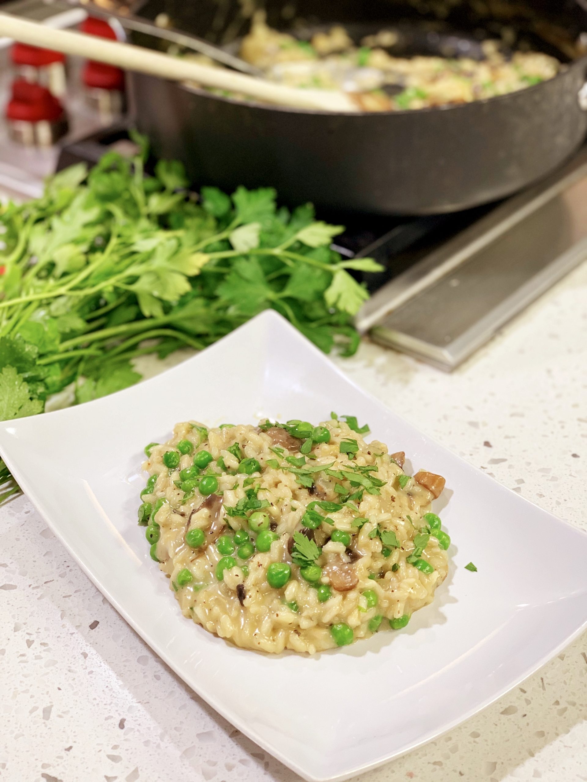 Creamy Garlic Parmesan Risotto cooking with chef bryan