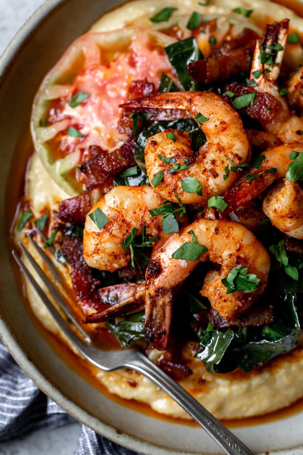 Cajun Seasoned Sauteed Shrimp over Cheesy Southern Grits