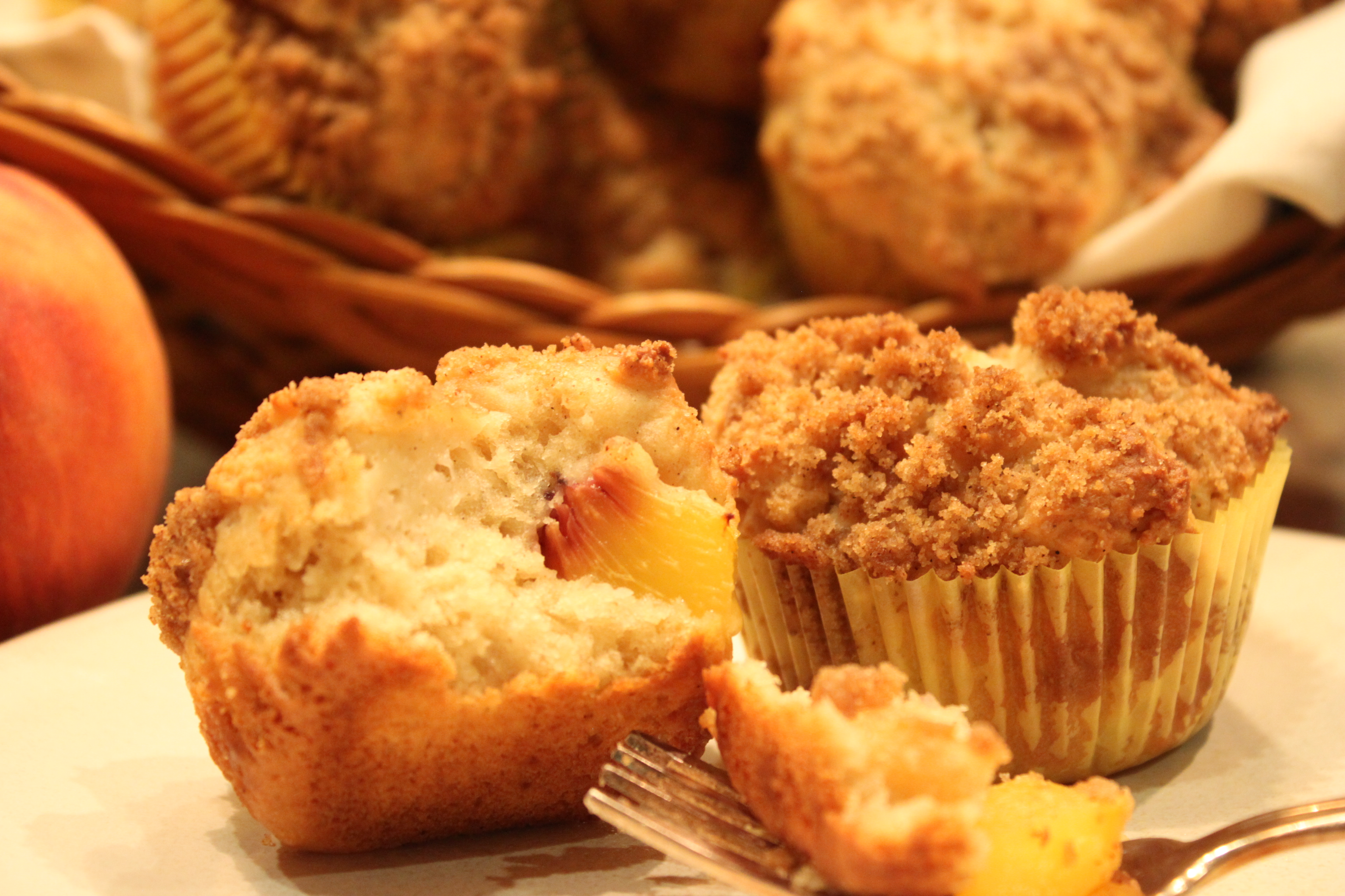 Cooking With Elise StreuselTopped Peach Muffins with Peach Butter