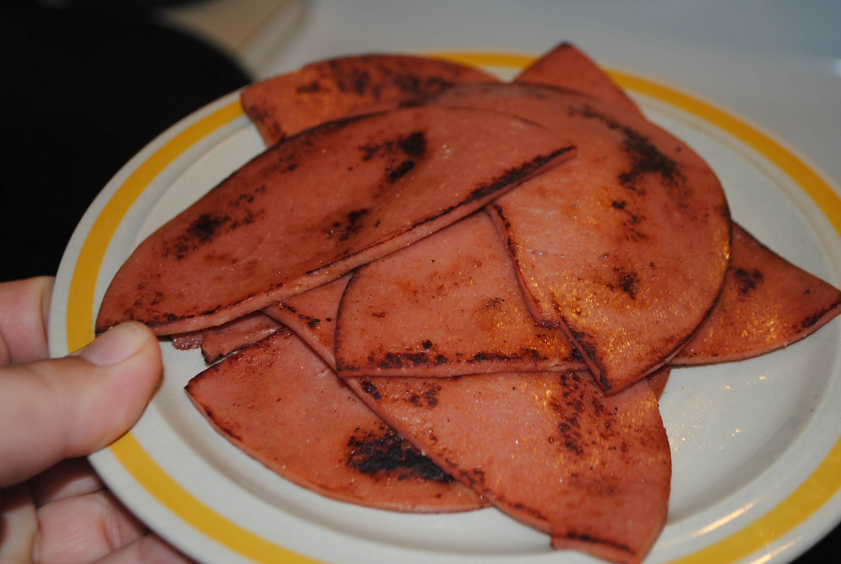 FRIED BOLOGNA EGG N’ CHEESE BISCUITS