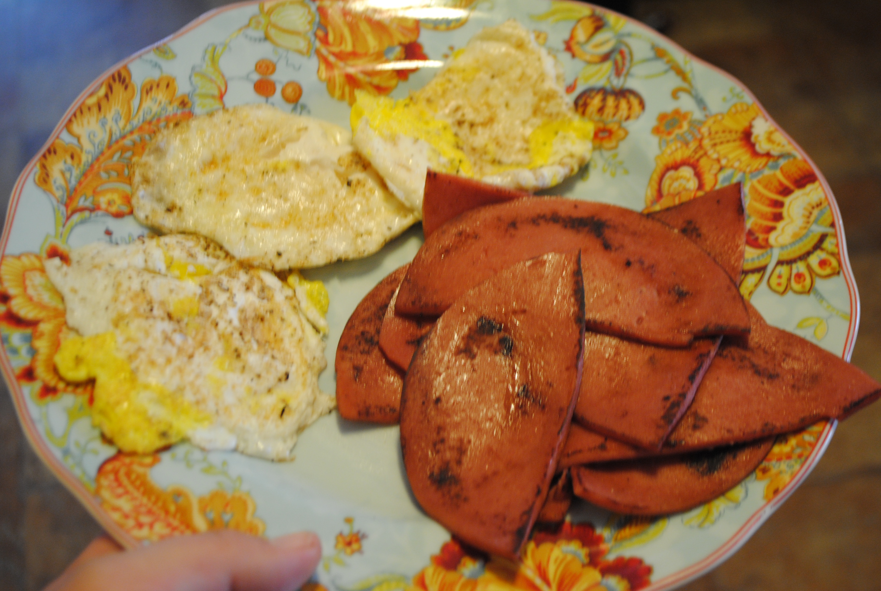 FRIED BOLOGNA EGG N’ CHEESE BISCUITS