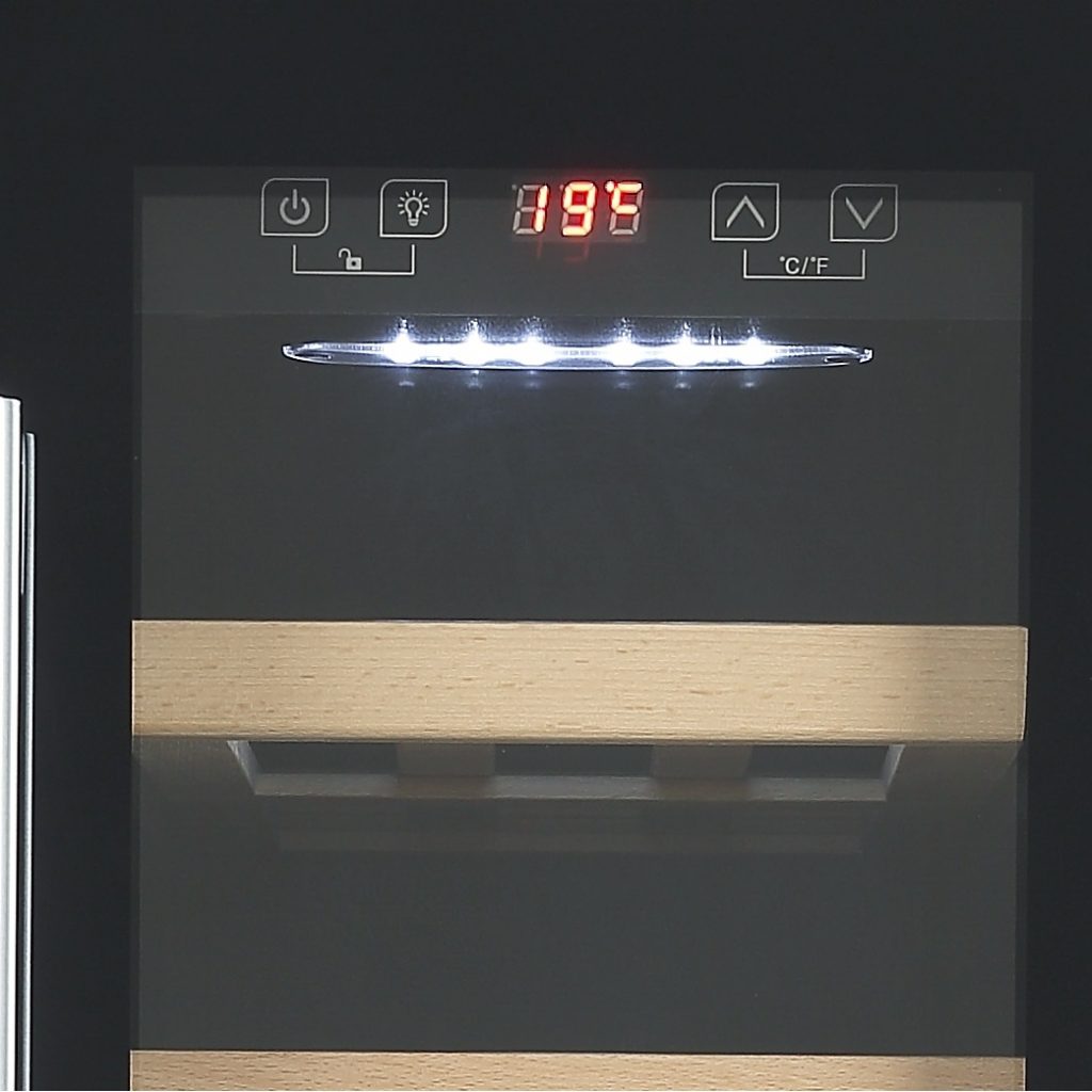 20 Bottle Capacity Black Wine Cooler With Wood Shelves Cookology