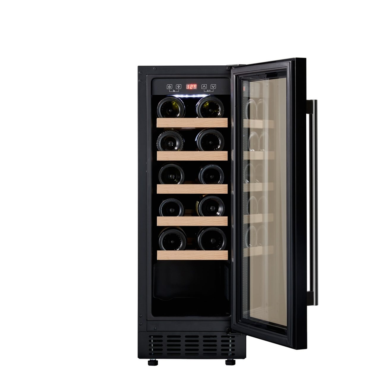 20 Bottle Capacity Black Wine Cooler With Wood Shelves Cookology