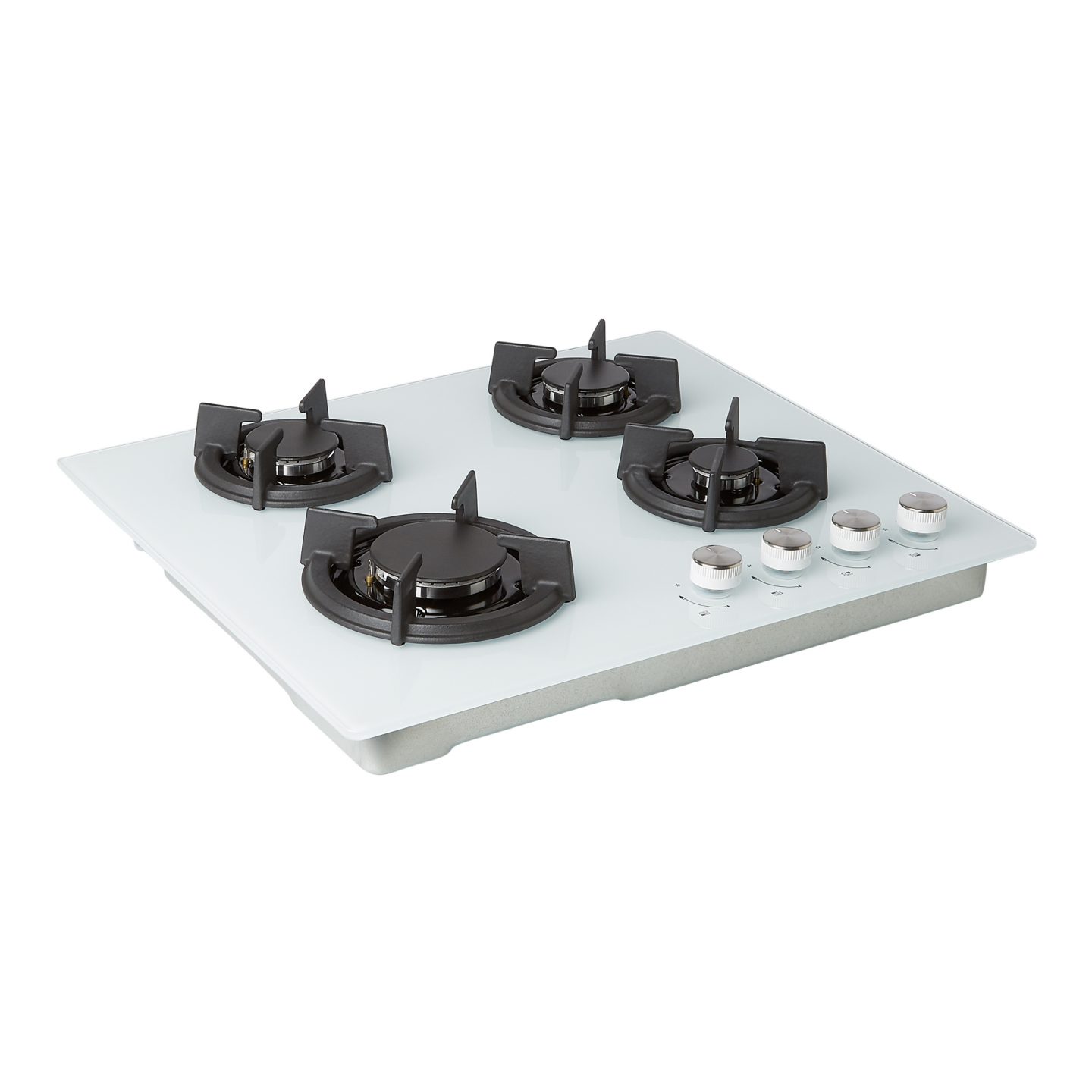 60cm White Gas On Glass 4 Burner Hob With Cast Iron Stands Cookology