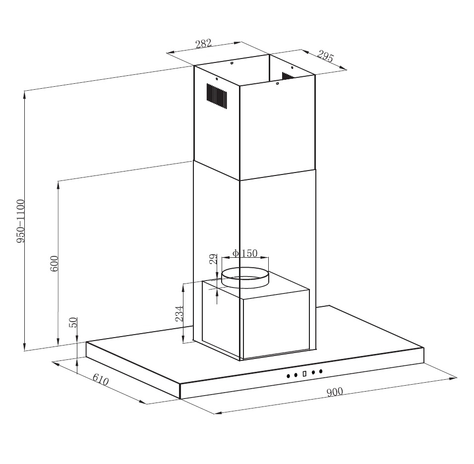 90cm Stainless Steel Island Cooker Hood With Touch Controls Cookology