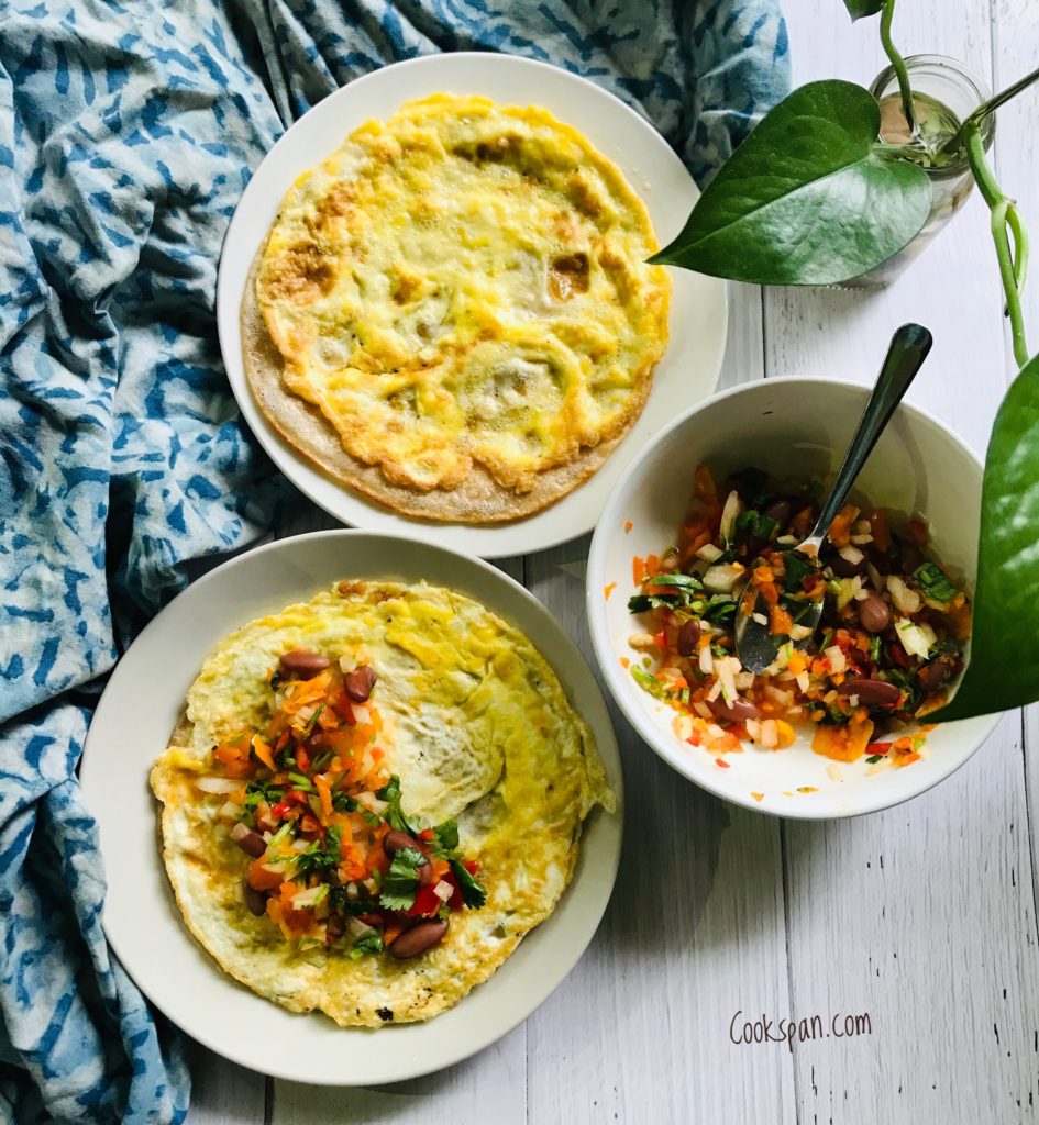 Egg Wrap stuffed with Sweet peppers and Beans