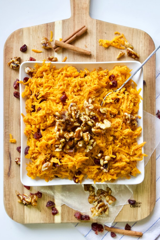 Shredded Sweet Potatoes with Cranberries and Candied Walnuts • Cook up Love