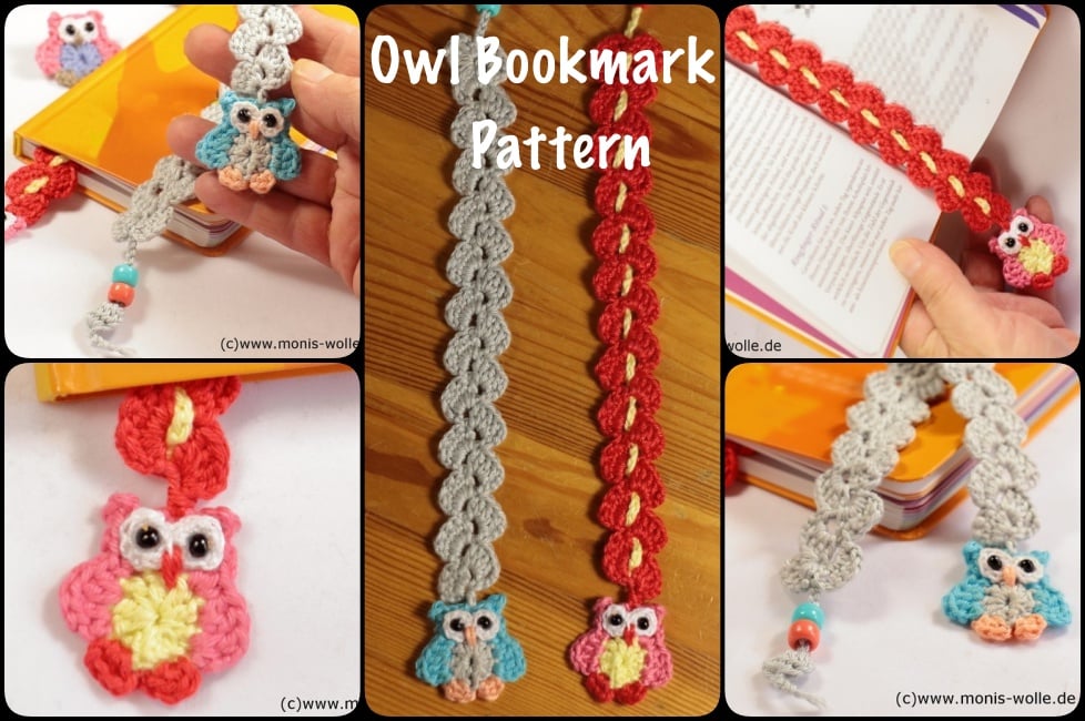 Crocheted owl bookmark with pattern Dia Designs