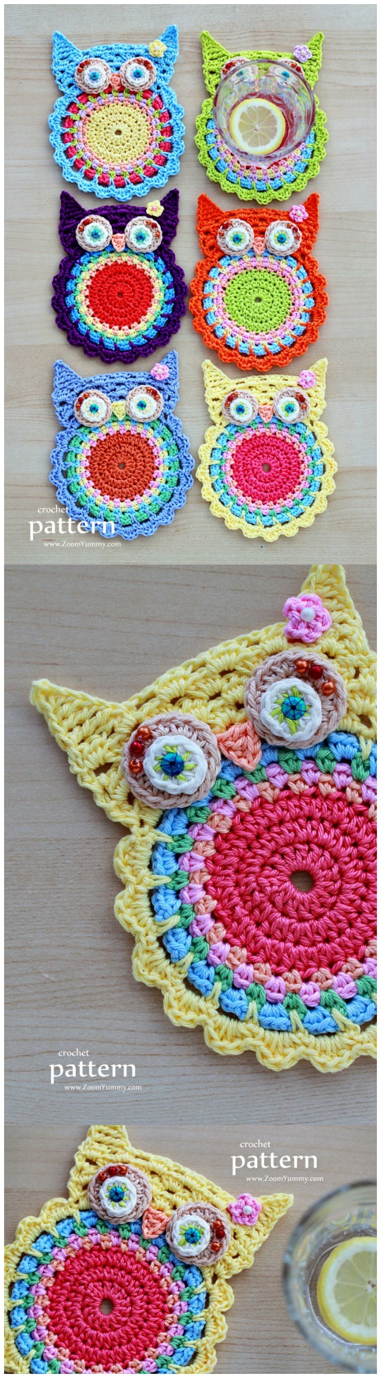 Crochet Owl Coasters (Appliques) Pattern Cool Creativities