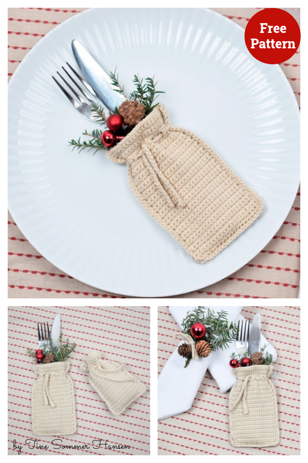 8 Christmas Cutlery Holders Free Crochet Patterns