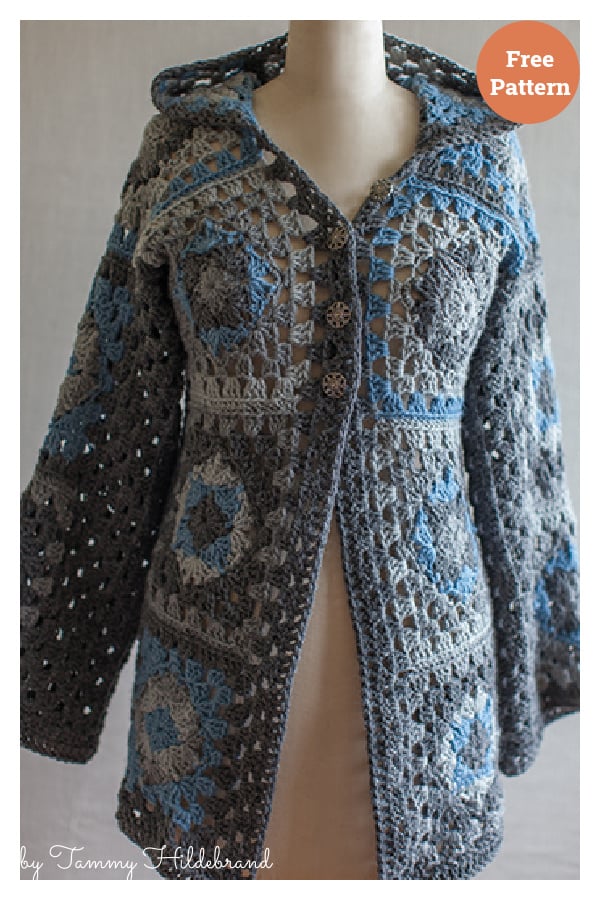 Granny Square Hooded Jacket Crochet Patterns