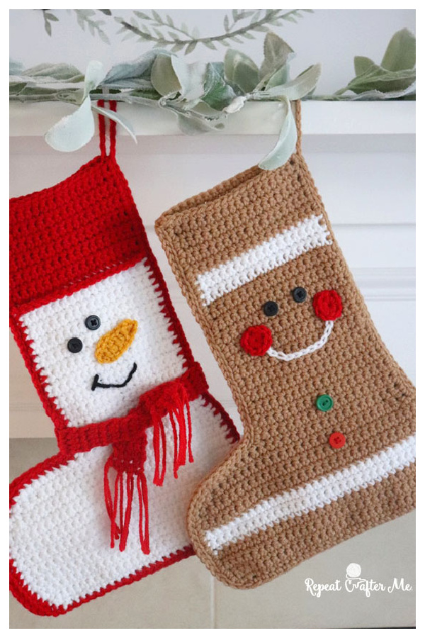 Kids Christmas Stockings Patterns Snowman and Gingerbread Stockings Free Crochet Pattern Cool Creativities