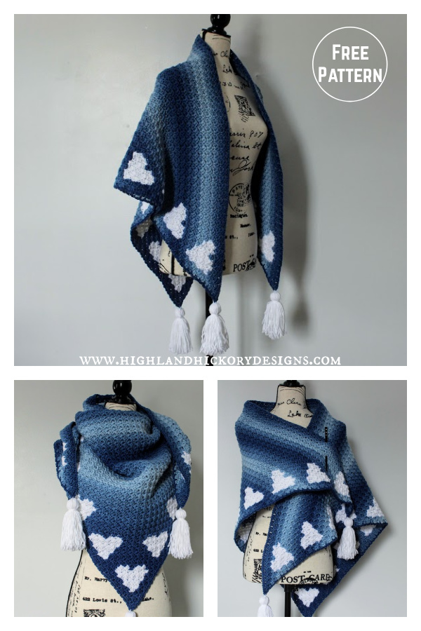 C2C Hearts Shawl Free Crochet Pattern