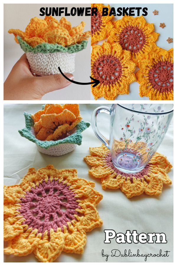 Sunflower Coasters with Pot Crochet Pattern Cool Creativities