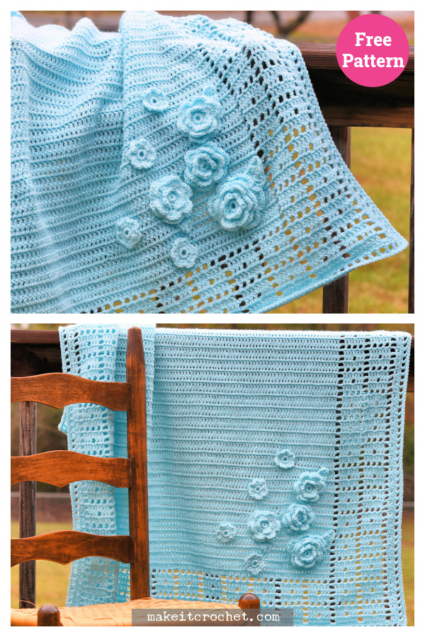 Blue Roses Baby Blanket Free Crochet Pattern
