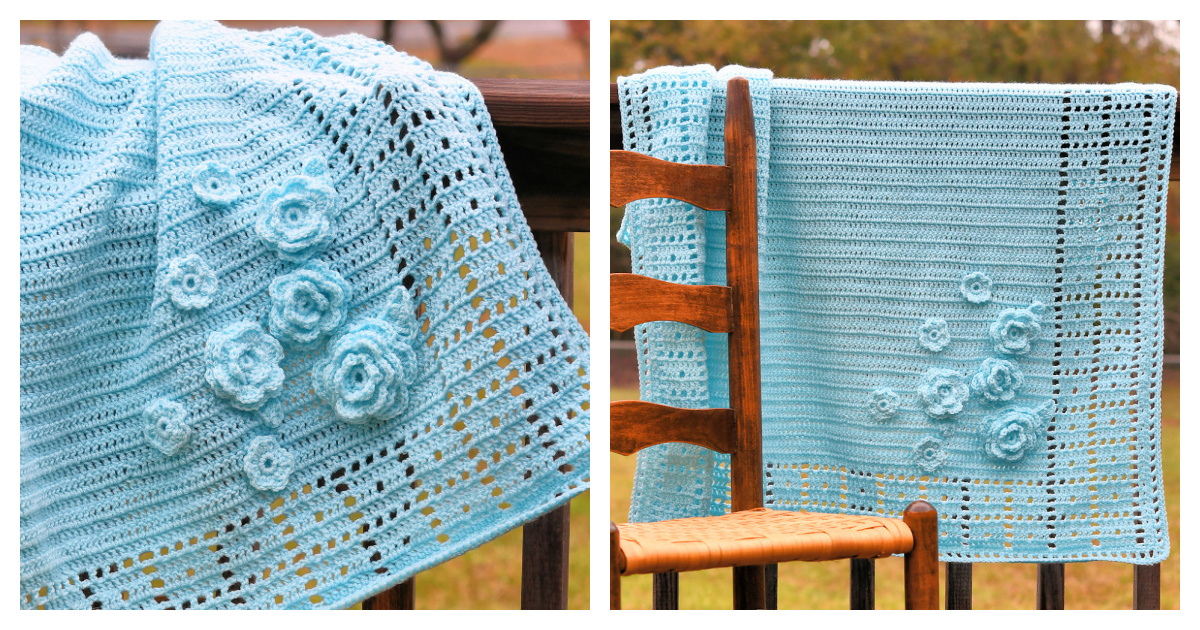 Blue Roses Baby Blanket Free Crochet Pattern