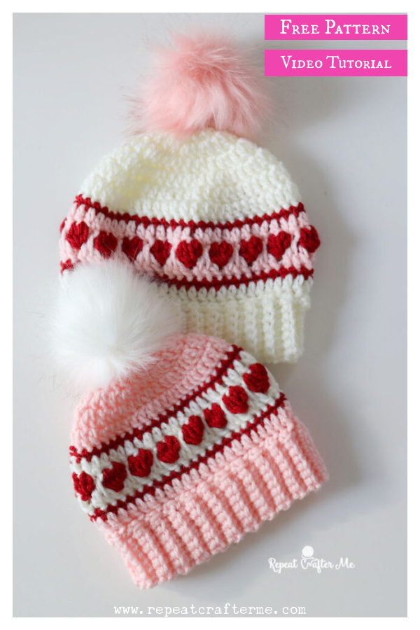 Hearts in a Row Hat Free Crochet Pattern and Video Tutorial Cool