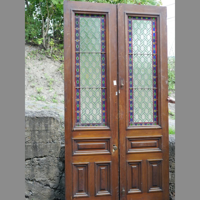Antique double door set with fantastic stained glass panels