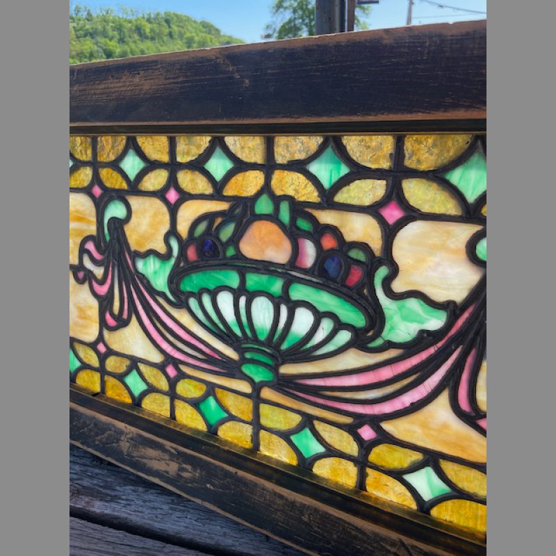 Antique American leaded Art glass fruit basket window