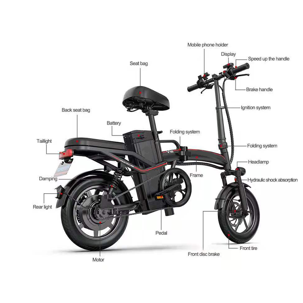 240W EBike with Removable Battery Folding Electric Bicycle Waterproof