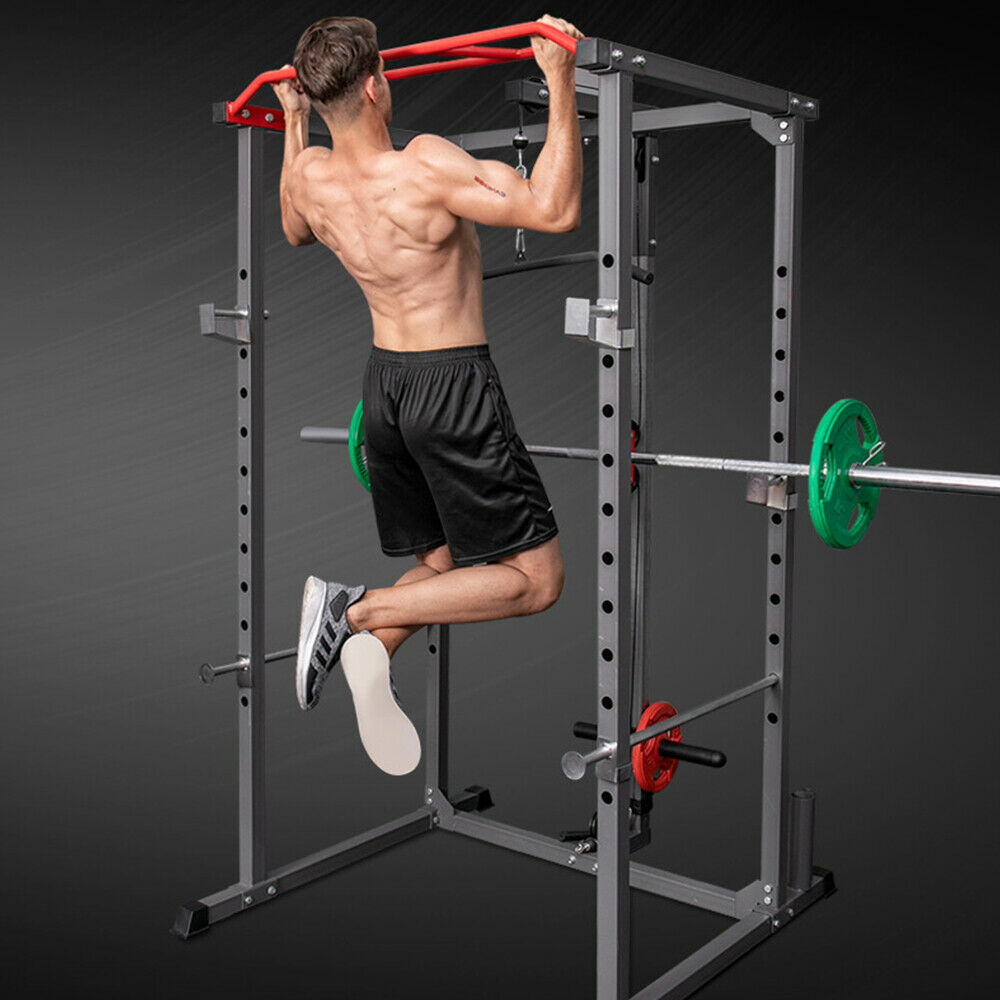 Home Gym Power Rack Cage Lat Pull Down Dip Bar Fitness Bench Press Squats CoolSports1 Online