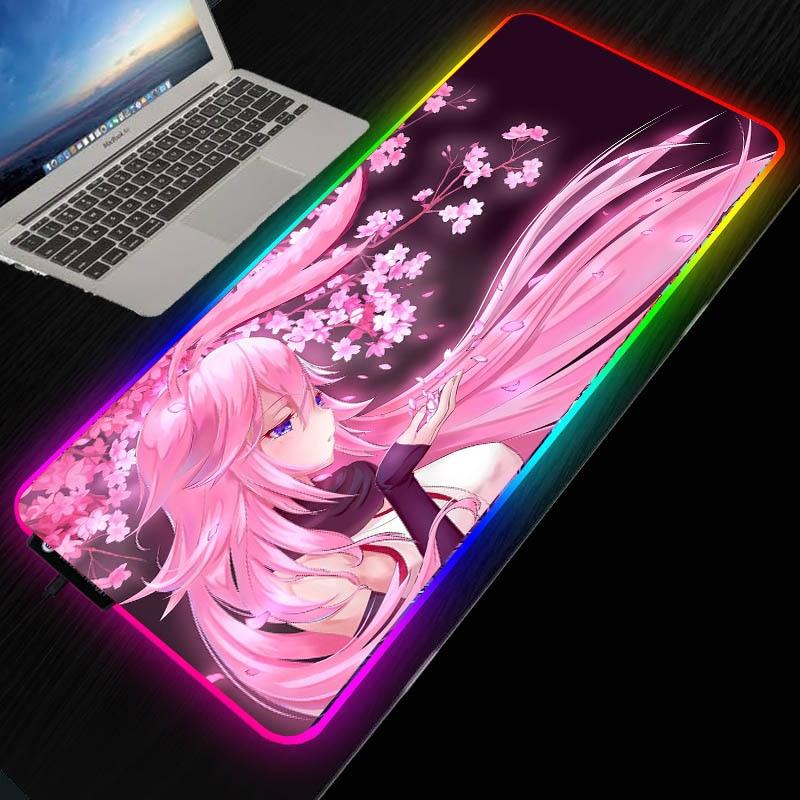 XGZ 900x400/350X600mm Anime Pink Flower Hair Girl RGB Large Gaming Mouse Pad LED Lighting