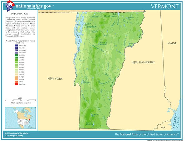 Annual Vermont rainfall, severe weather and climate data