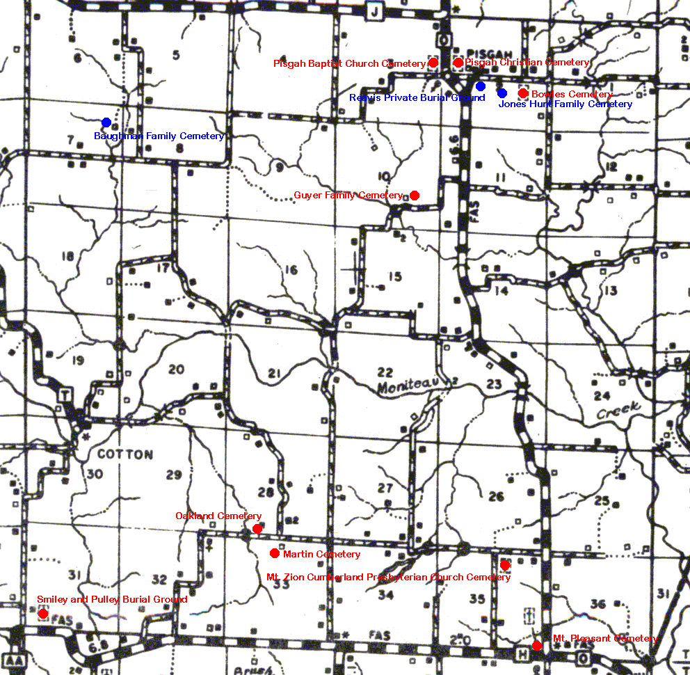 Cooper County Missouri Cemetery Map for Township 46 and Range 16
