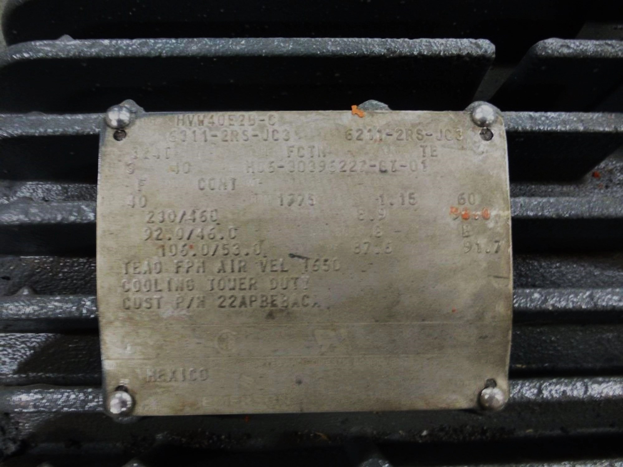 40 HP MOTOR PN HVW40E2B-C, 230/460. 1775 RPM, – Cooper Industries LLC