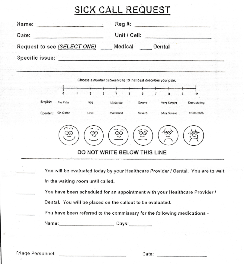 Federal Bureau of Prisons (BOP) Sick Call Request Form
