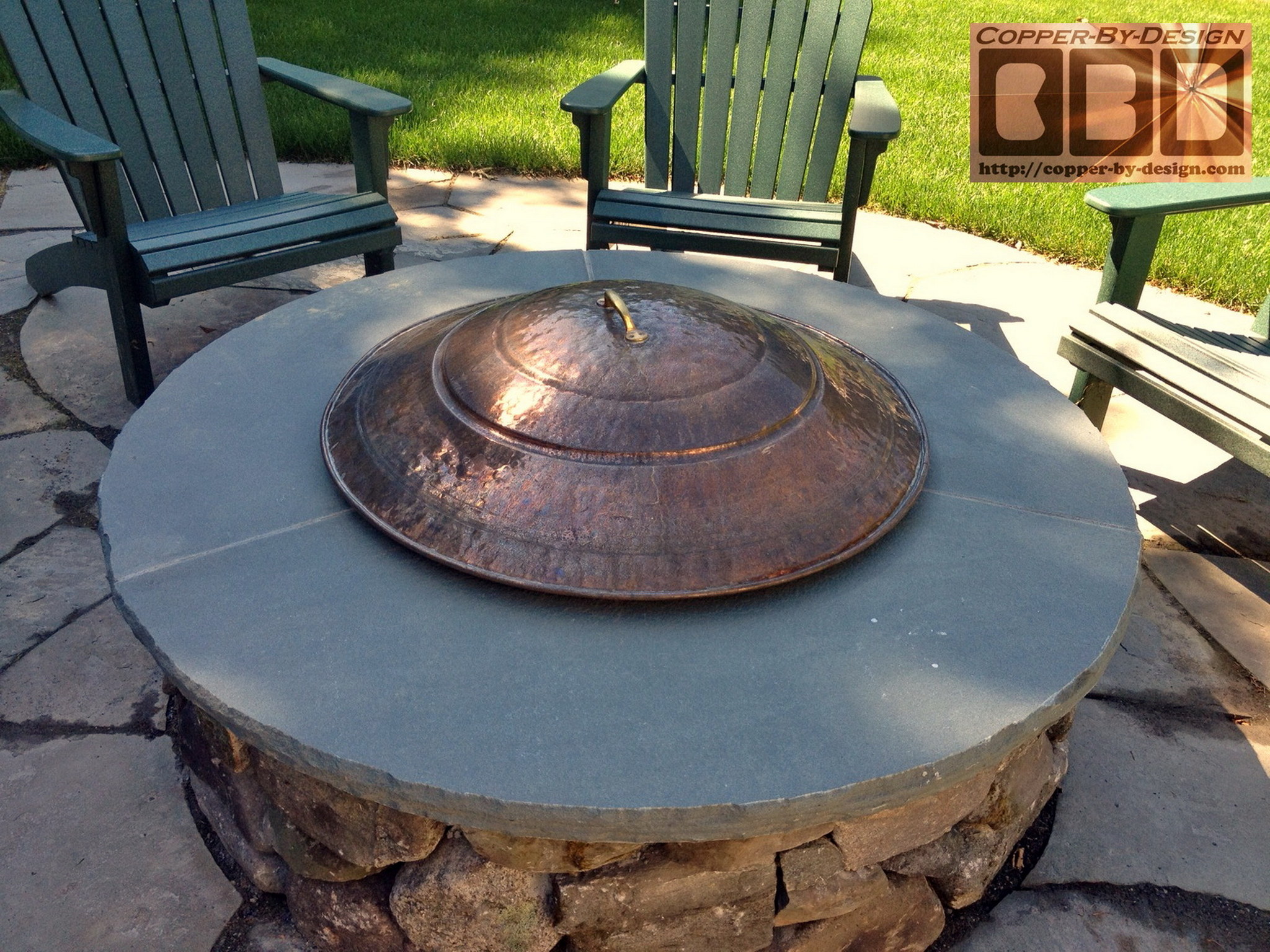 Copper fire pit cover w/brass handle