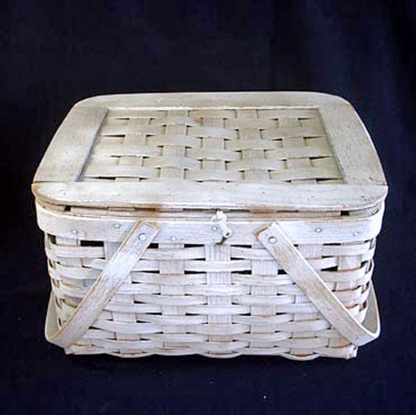 Copperton Lane Whitewashed Woven Wood Picnic Basket, Woodenware and