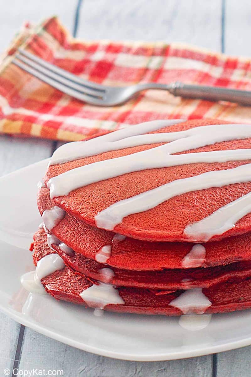 Red Velvet Pancakes with Cream Cheese Glaze CopyKat Recipes
