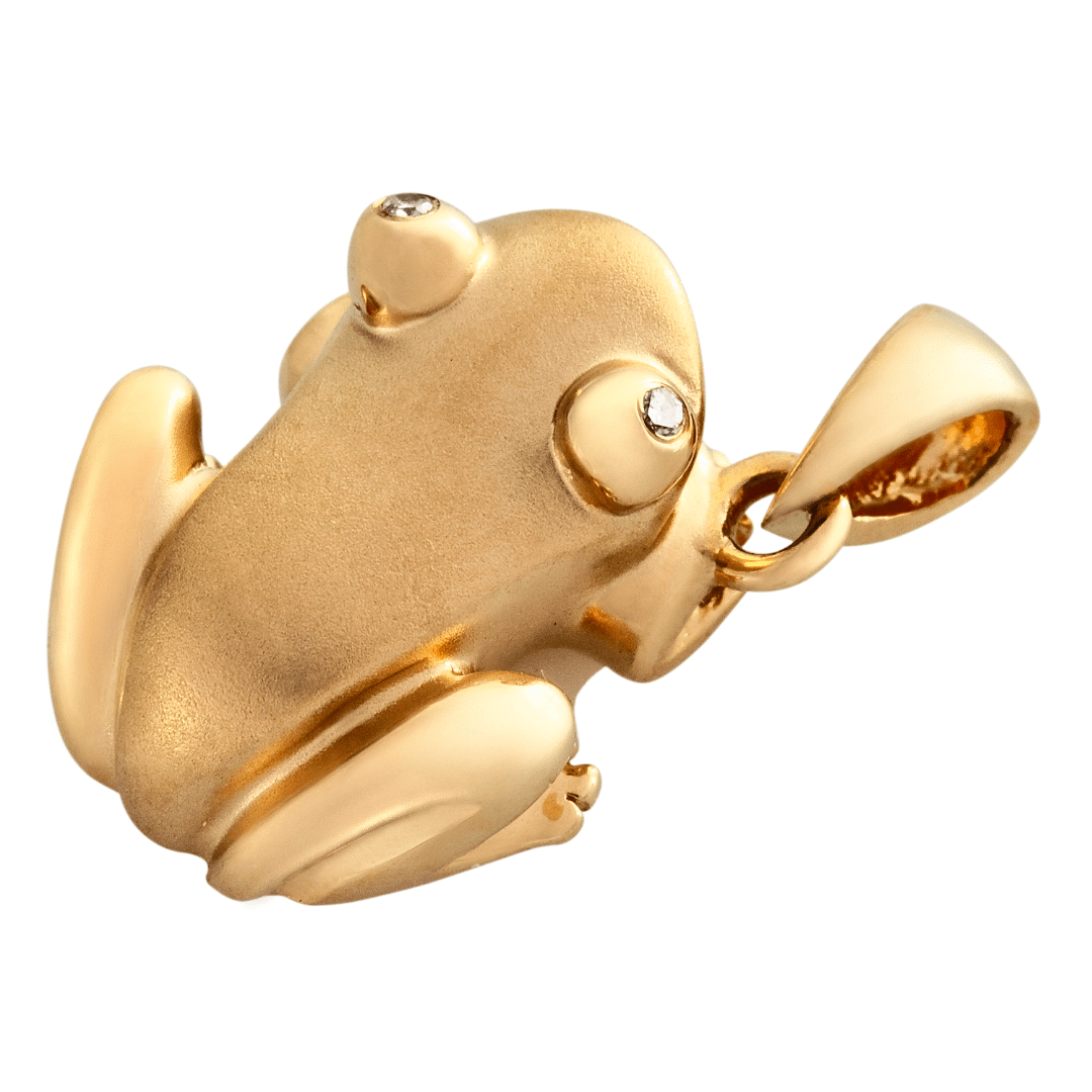 14K Gold Coquí Tree Frog Pendant with Diamond Eyes