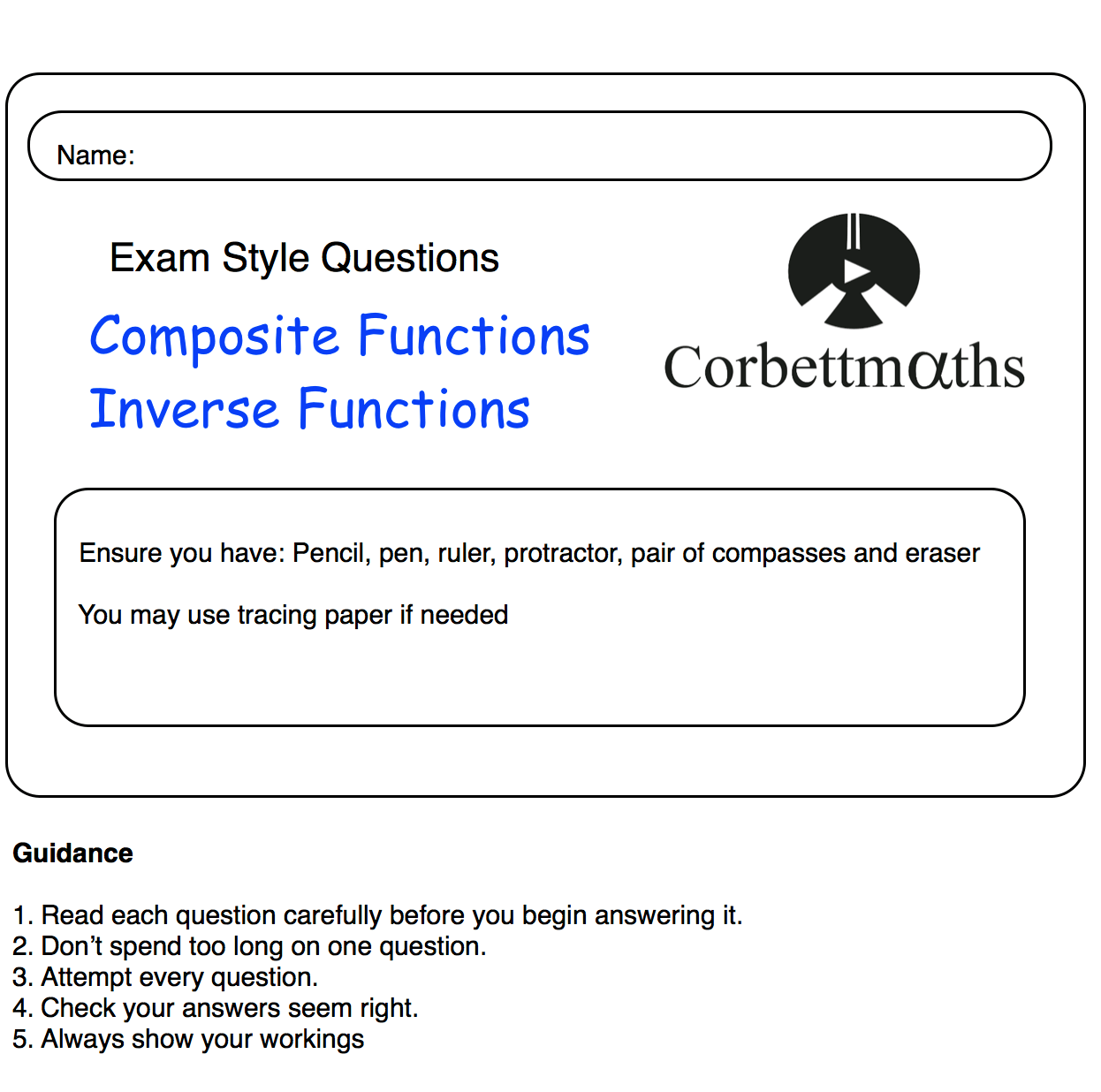 Functions Practice Questions Corbettmaths