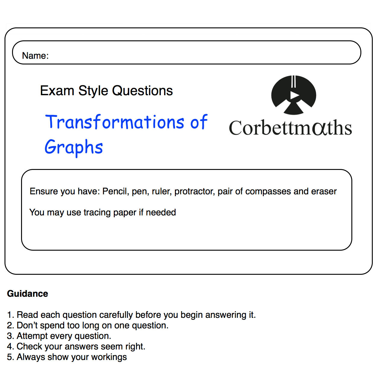 Transformation of Graphs Practice Questions – Corbettmaths