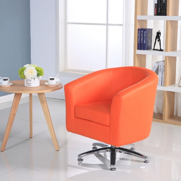 Leather Swivel Tub Chair in Orange Chairs Warehouse