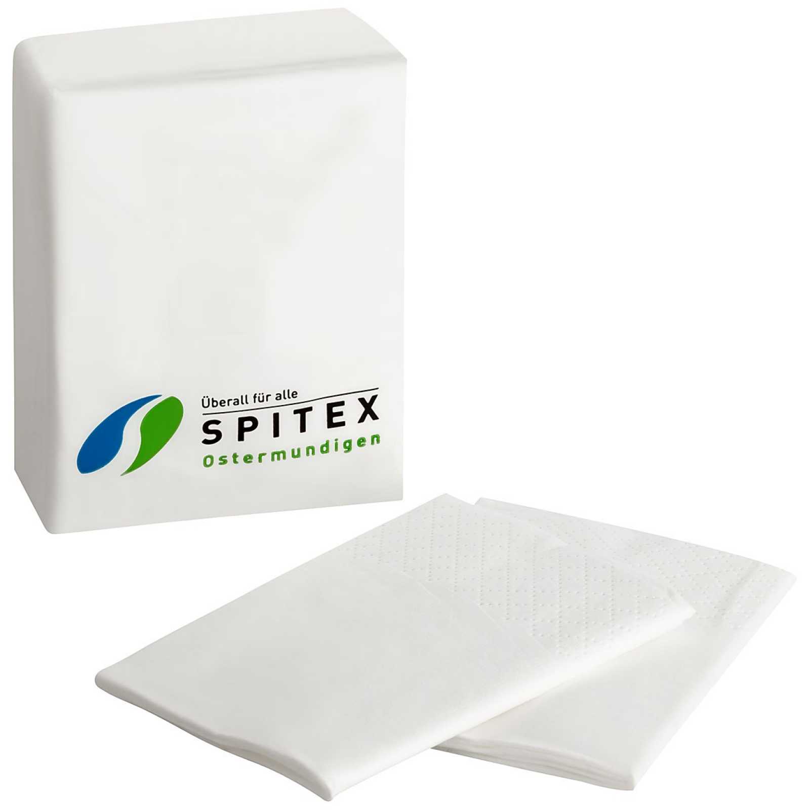 Pocket Pack Taschentuch günstig bedrucken mit Logo als Werbegeschenk ab 0,60 CHF WIPEX
